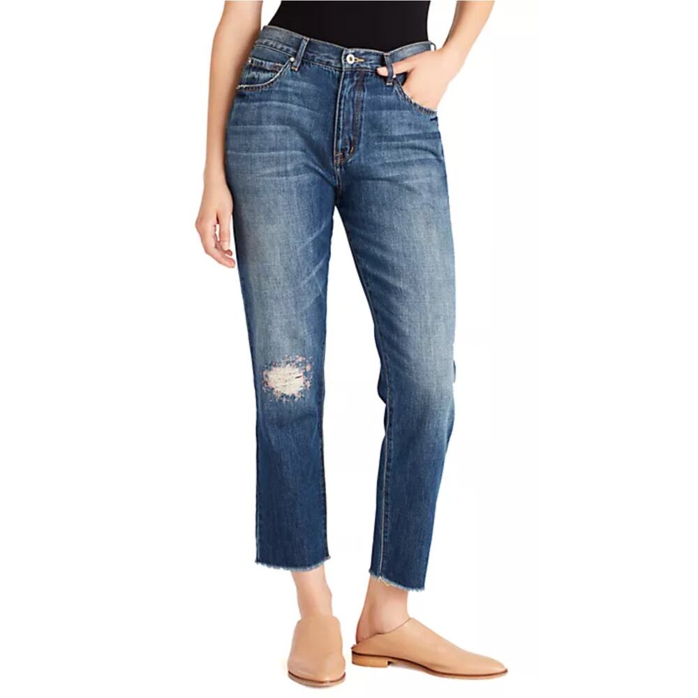 Ella Moss 28 Vintage High Waist Button Fly Raw Hem Distressed Cropped Jeans